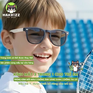 MAKRIZZ Kính Đổi Màu Cho Bé (3-12 Tuổi) - Gọng TPEE Siêu Dẻo, Chống Ánh Sáng Xanh & UV + Tặng dây đeo kính