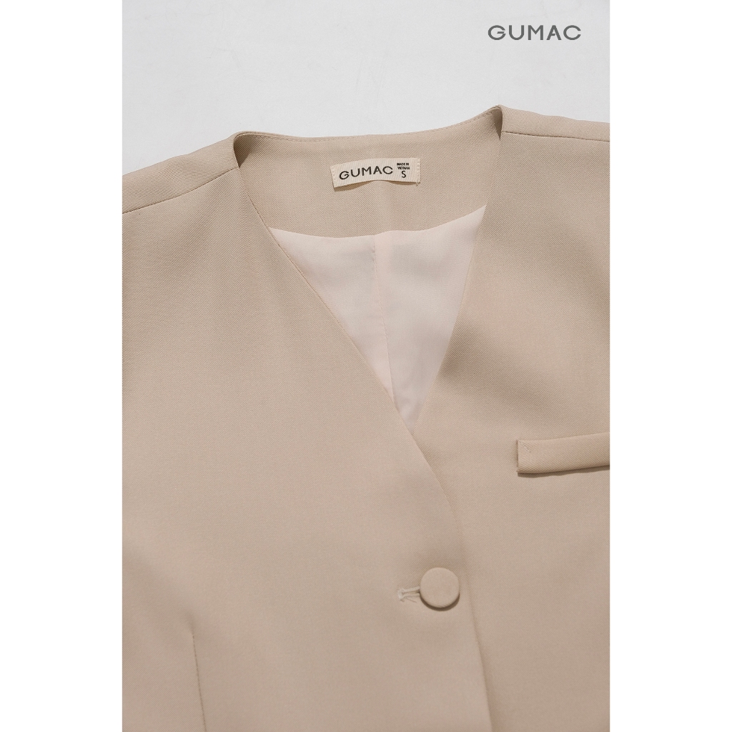 Áo Blazer Tay Ngắn GUMAC Dáng Suông Đệm Vai Mỏng Thiết Kế 2 Lớp Cao Cấp LOWG0104