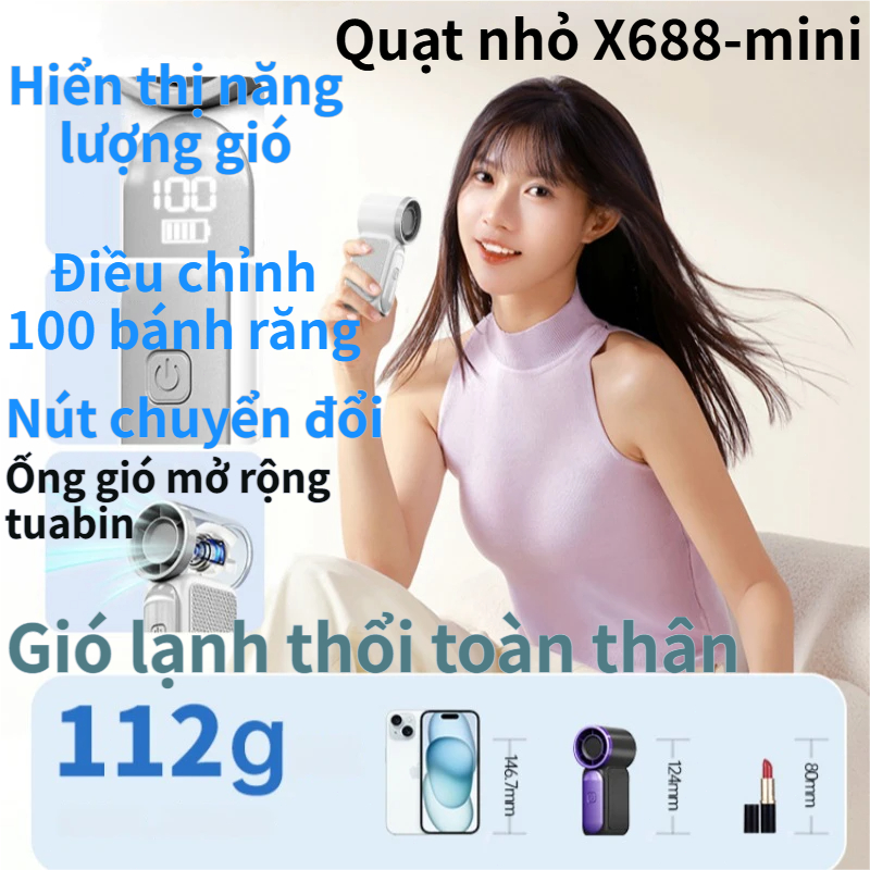 Quạt Cầm Tay Mini Turbo | 100 Cấp Điều Chỉnh | 10m/s Gió Mạnh | Pin 3000mAh | Sạc Nhanh Type-C | Nhẹ 108g