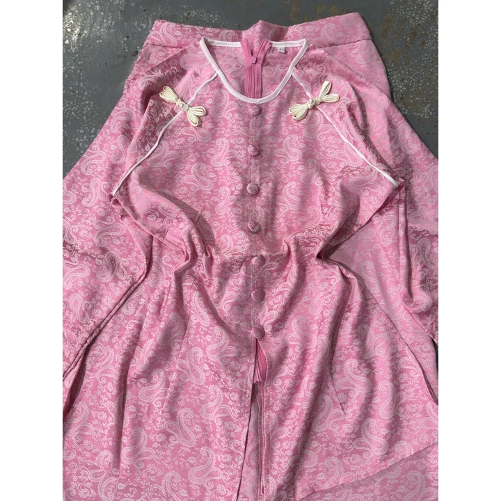 Bộ áo bà ba cổ tròn tay lửng gấm vân thọ cao cấp, kèm quần có túi, Áo Bà Ba Hà Như, size: 45-70kg
