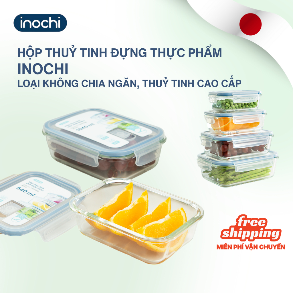 Hộp thuỷ tinh bảo quản thực phẩm Nikko Inochi chịu nhiệt - Loại chữ nhật không ngăn