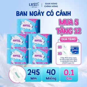 Combo 5 Băng vệ sinh Lxsoft Softly KHÔNG BẠC HÀ mặt bông lượn sóng, siêu mềm mỏng, siêu thấm hút