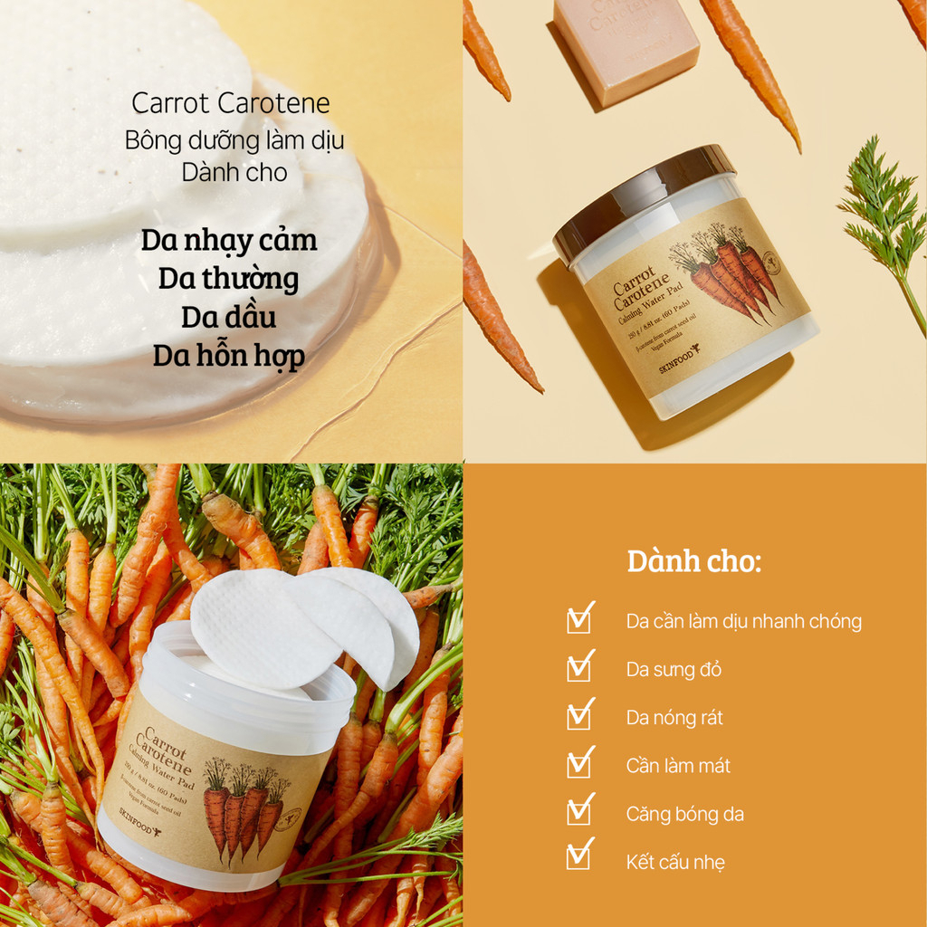 Toner Pad Chiết Xuất Cà Rốt Làm Dịu Mát Làn Da Carrot Carotene Calming Water Pad