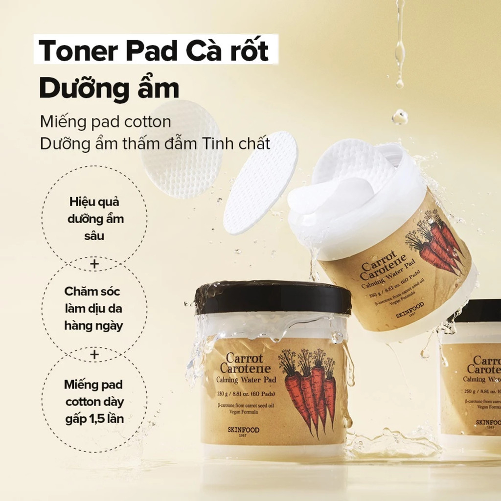 Toner Pad Chiết Xuất Cà Rốt Làm Dịu Mát Làn Da Carrot Carotene Calming Water Pad