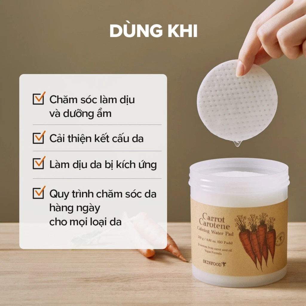 Toner Pad Chiết Xuất Cà Rốt Làm Dịu Mát Làn Da Carrot Carotene Calming Water Pad