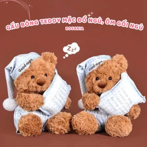 Gấu bông teddy mặc đồ ngủ, ôm gối ngủ đáng yêu. Thú nhồi bông chúc bé ngủ ngon cao cấp. Quà tặng sinh nhật Rosaria