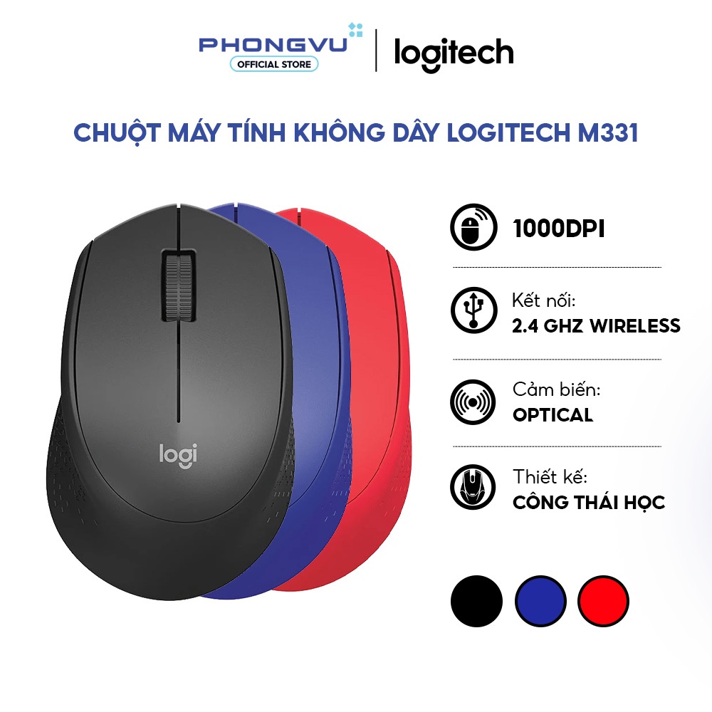 Chuột Không Dây Logitech M331| Giảm 90% Tiếng Click, 1000 DPI - Bảo Hành 12 Tháng