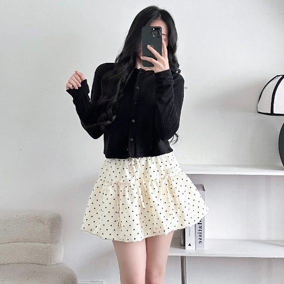 Chân Váy Nữ BABEE Dáng Bí Ngắn Xòe Đính Nơ Họa Tiết Chấm Bi Xinh Xắn Dễ Thương Phong Cách Hàn Quốc