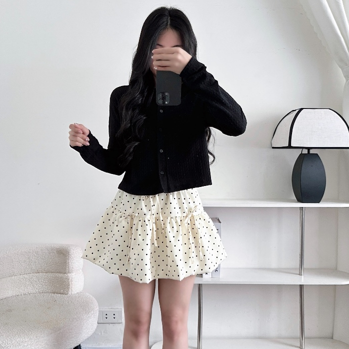 Chân Váy Nữ BABEE Dáng Bí Ngắn Xòe Đính Nơ Họa Tiết Chấm Bi Xinh Xắn Dễ Thương Phong Cách Hàn Quốc