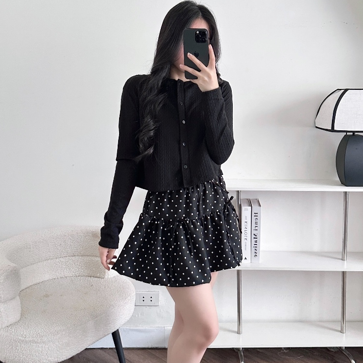 Chân Váy Nữ BABEE Dáng Bí Ngắn Xòe Đính Nơ Họa Tiết Chấm Bi Xinh Xắn Dễ Thương Phong Cách Hàn Quốc