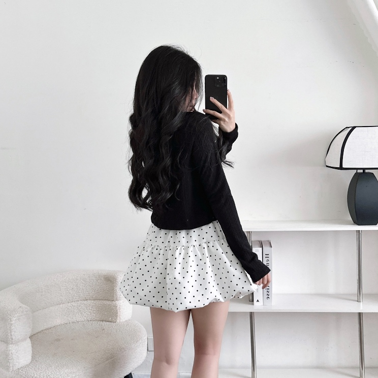 Chân Váy Nữ BABEE Dáng Bí Ngắn Xòe Đính Nơ Họa Tiết Chấm Bi Xinh Xắn Dễ Thương Phong Cách Hàn Quốc