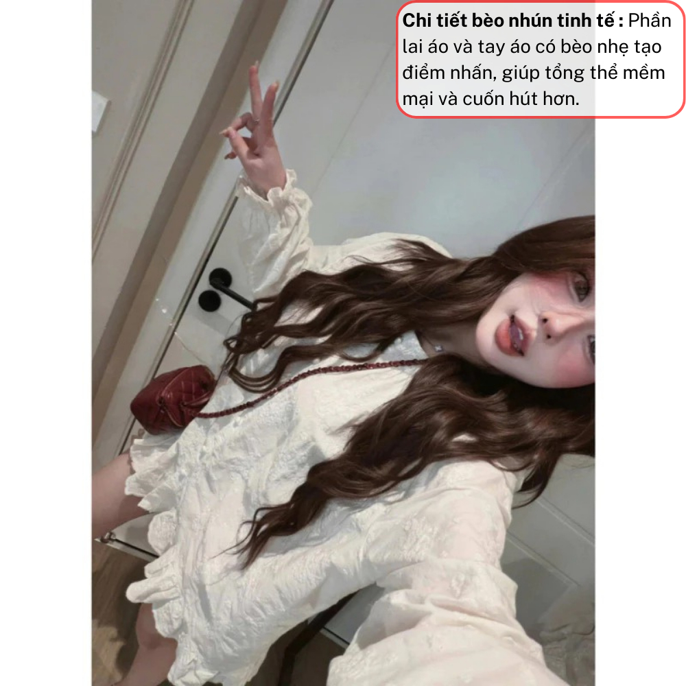 Áo kiểu nữ trắng tay dài, áo sơ mi nữ form babydoll nữ tính dễ phối đồ JUMITO HCOM27057