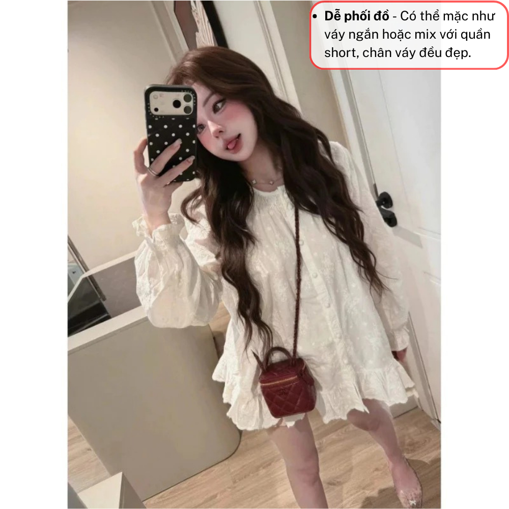 Áo kiểu nữ trắng tay dài, áo sơ mi nữ form babydoll nữ tính dễ phối đồ JUMITO HCOM27057
