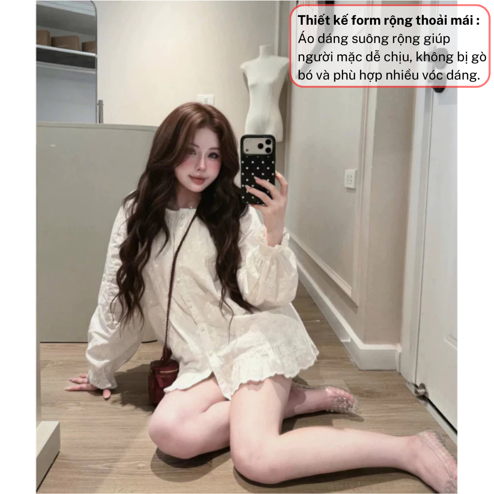 Áo kiểu nữ trắng tay dài, áo sơ mi nữ form babydoll nữ tính dễ phối đồ JUMITO HCOM27057