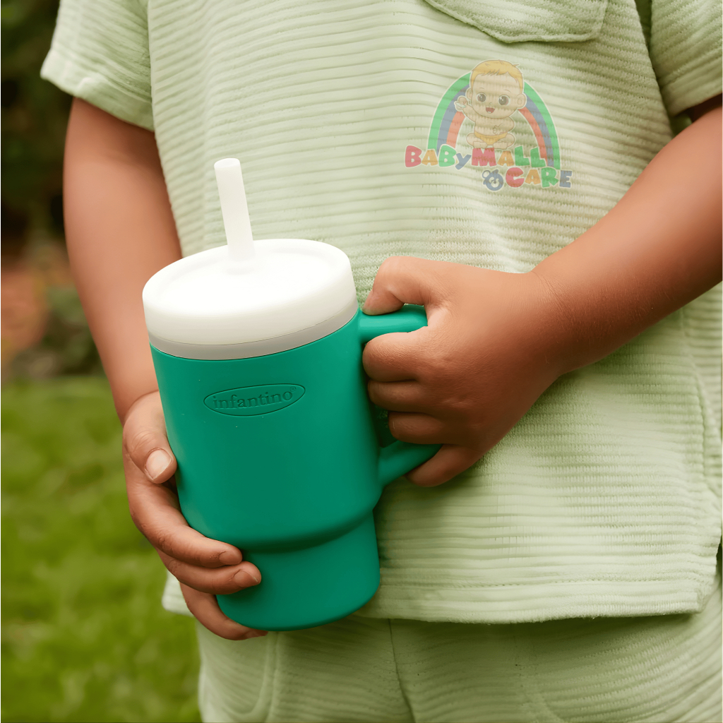 Cốc Tập Uống Infantino Silicone 266ml Có Ống Hút Chống Rò Rỉ Nước Cho Bé 6M+|  Babymall & Care