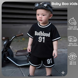 Set Bộ Bé Trai BADBLOOD91 Đen Áo Thun Quần Short Coton Mát Mịn 7-15kg,Đồ Bé Trai Thể Thao Mùa Hè A18