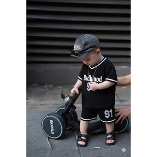 Set Bộ Bé Trai BADBLOOD91 Đen Áo Thun Quần Short Coton Mát Mịn 7-15kg,Đồ Bé Trai Thể Thao Mùa Hè A18