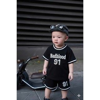 Set Bộ Bé Trai BADBLOOD91 Đen Áo Thun Quần Short Coton Mát Mịn 7-15kg,Đồ Bé Trai Thể Thao Mùa Hè A18