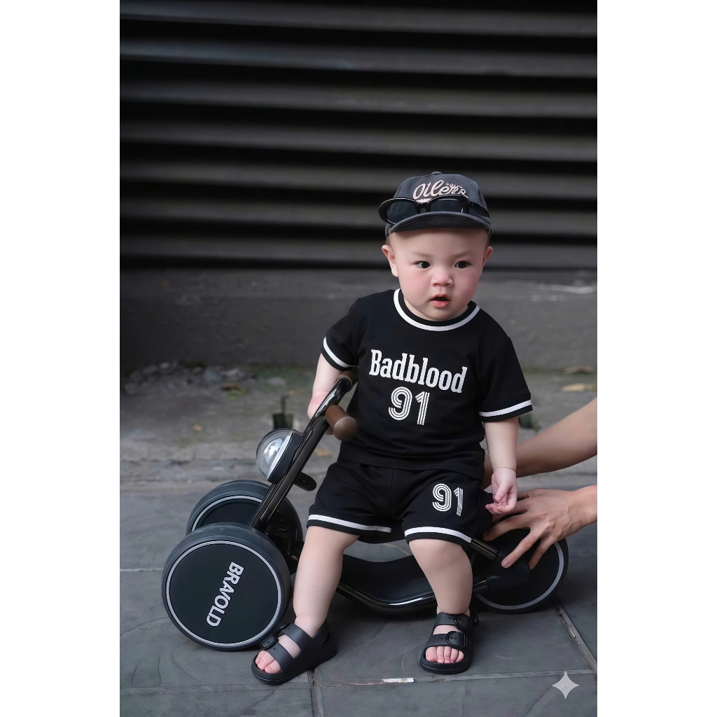 Set Áo Thun Quần Short BADBLOOD91 Đen,Bộ Bé Trai Coton Mát Mịn 7-15kg,Đồ Bé Trai Thể Thao Mùa Hè A18