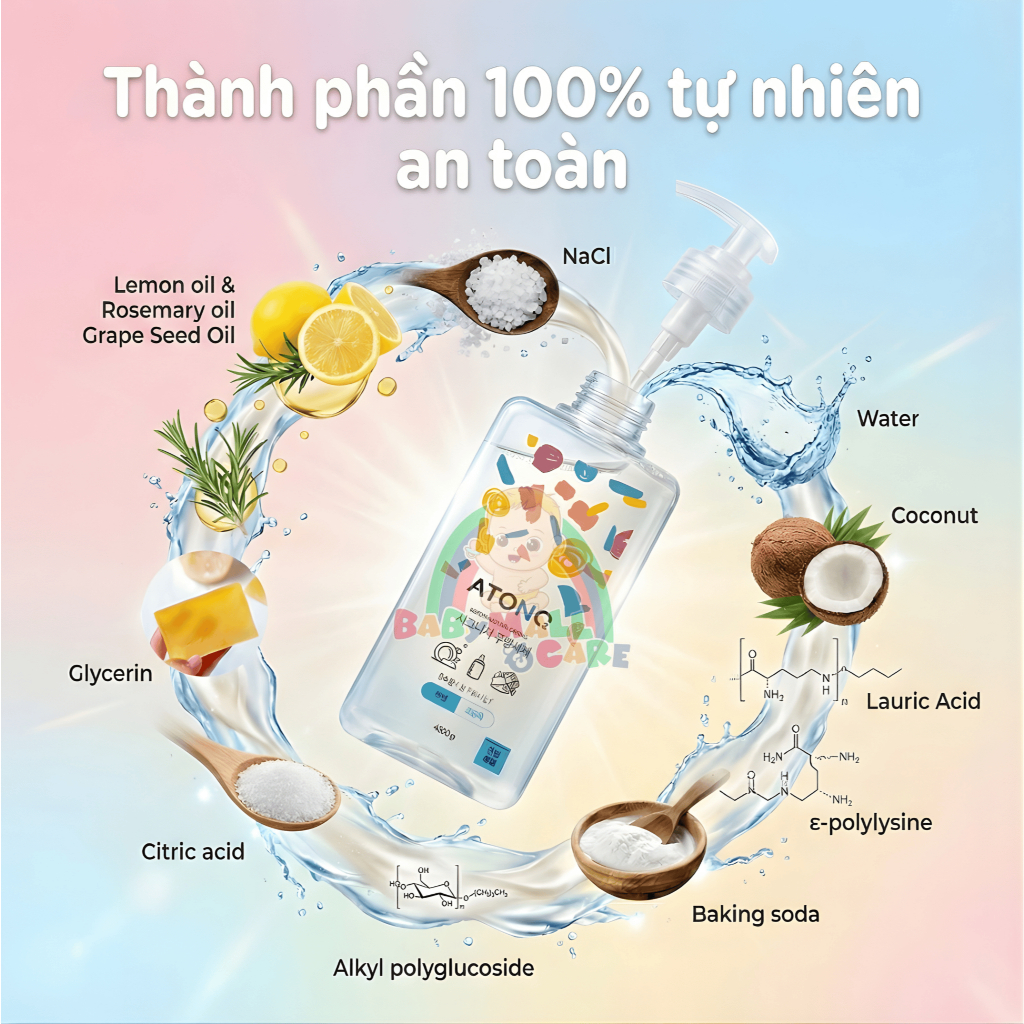Nước Rửa Bình Sữa Atono2 480ml Làm Sạch Dịu Nhẹ Dụng Cụ Ăn Uống Rau Củ | Babymall & Care