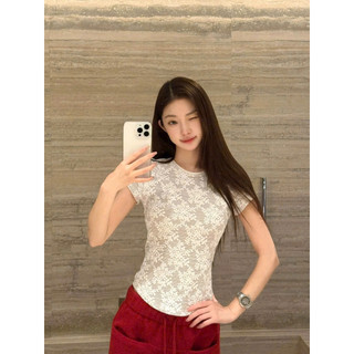 LT - Áo ren nữ cổ tròn cộc tay, ôm body viền ren, style Ulzzang y2k cá tính 1612