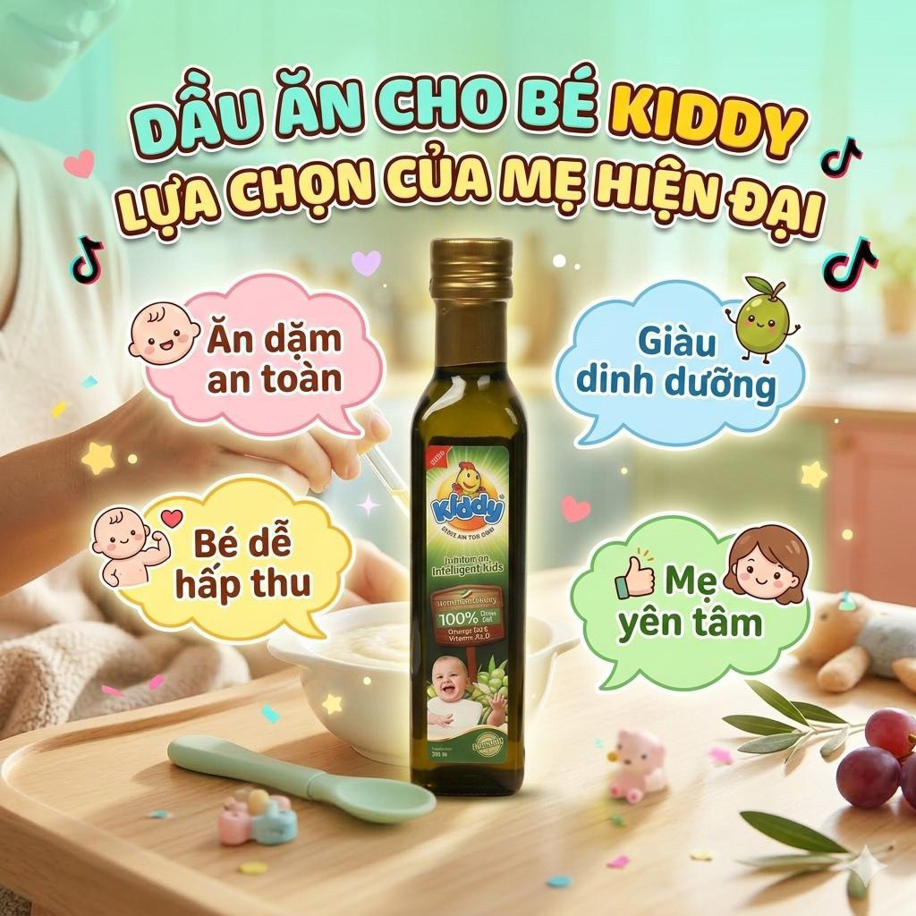 Dầu Kiddy Ăn Dặm Cho Bé – Bổ Sung DHA, Omega 3-6-9 Giúp Bé Tăng Cân, Phát Triển Não Bộ