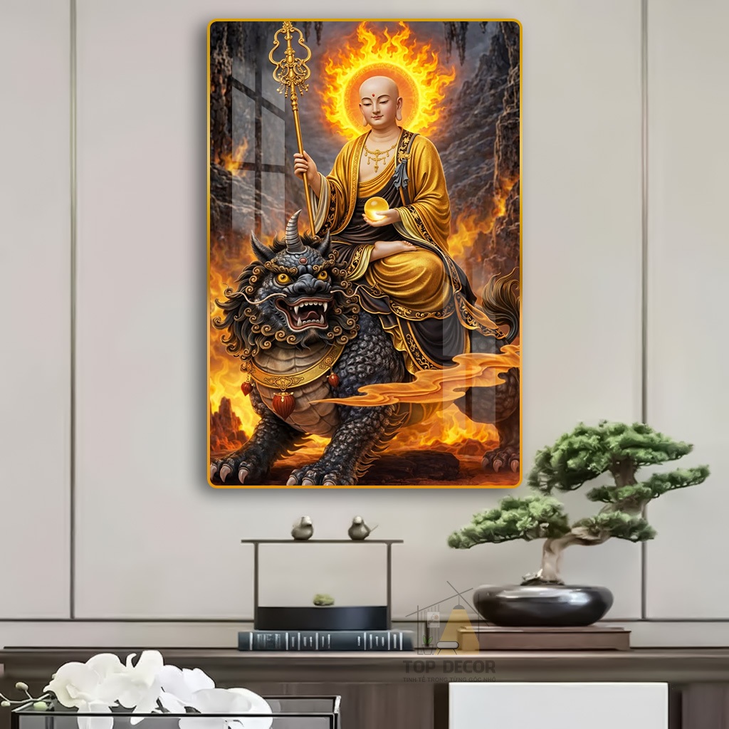 Tranh Treo Decor "ĐỊA TẠNG VƯƠNG BỒ TÁT" Tranh Decor - Tranh Treo Phòng khách, Tranh Treo phòng thờ, Tranh tráng gương