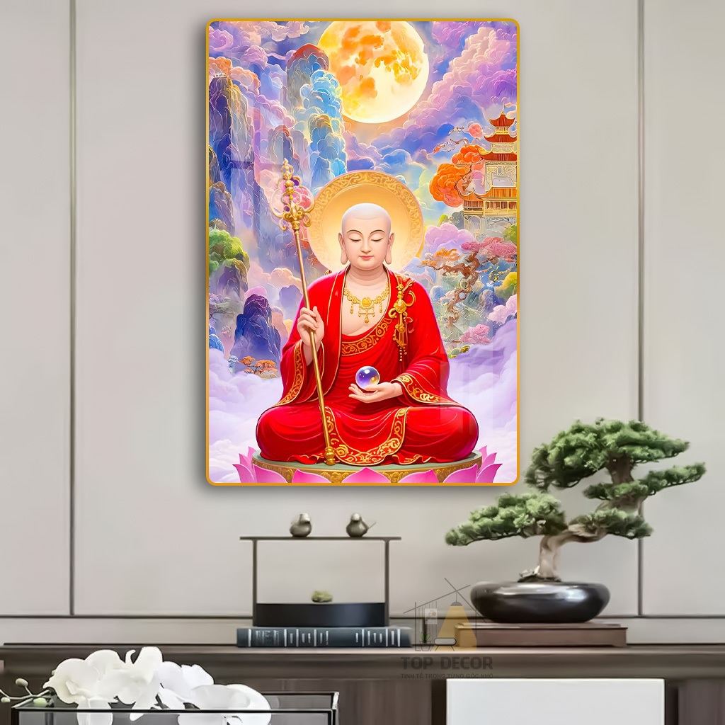 Tranh Treo Decor "ĐỊA TẠNG VƯƠNG BỒ TÁT" Tranh Decor - Tranh Treo Phòng khách, Tranh Treo phòng thờ, Tranh tráng gương