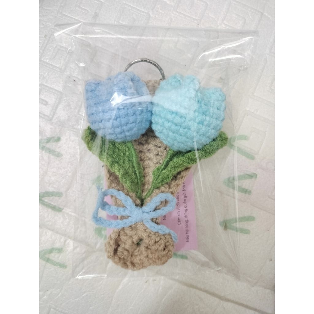 Móc  Khoá Bó Hoa Tulip Handmade , Móc Khoá Len Handmade