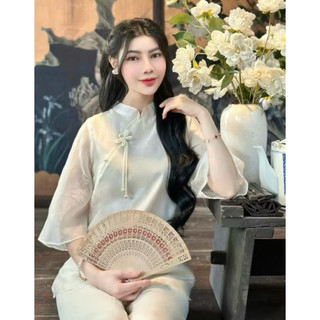 ĐỒ LAM ĐI CHÙA BỘ LỄ NỮ  MẪU TƠ HOA 3D CỔ TÀU 3 CÚC NGỌC  CHÉO  VAI NƠ DÂY SIÊU  XINH