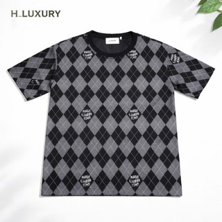 Áo thun nam họa tiết diamond caro xám đen unisex form rộng phong cách cực chất