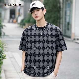 Áo thun nam họa tiết diamond caro xám đen unisex form rộng phong cách cực chất