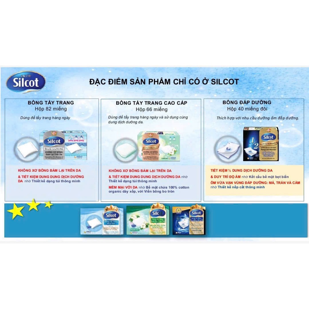 Bộ 6 hộp Bông tẩy trang Silcot Cơ Bản 82 Miếng, Cao Cấp 66 Miếng, Đắp Dưỡng 40 Miếng/ Hộp