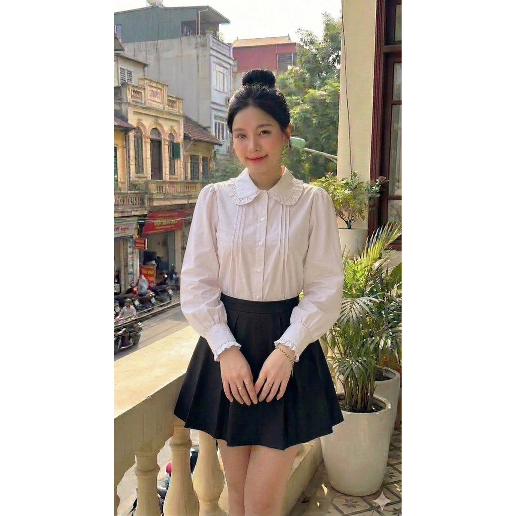 áo sơ mi cách điệu phối cổ bèo, tay bồng thích hợp mặc đi làm đi chơi Z1.