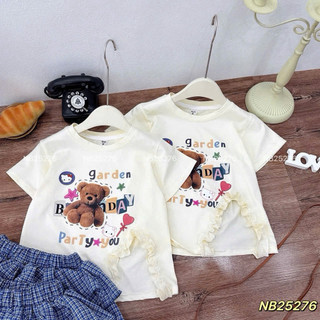 Xả lẻ size Set áo cotton xẻ tà phối ren mềm mát + chân váy kẻ 3 tầng phong cách Hàn Quốc cho bé 9-26kg