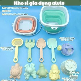 Bộ Đồ Chơi Xúc Cát Cho Bé 11 Món Xô Gấp Gọn Kèm Khuôn Cát Xẻng Cào Đi Biển An Toàn - Kho Sỉ Gia Dụng Alulu
