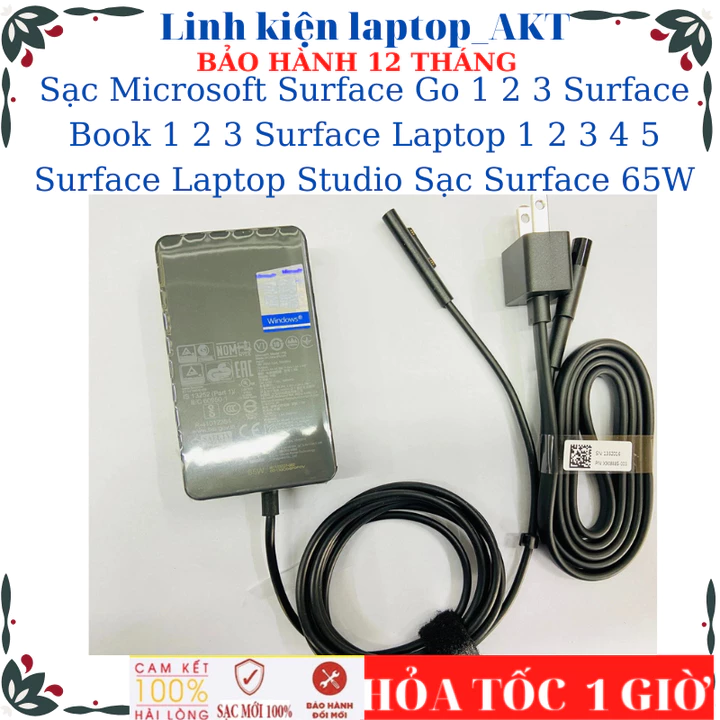 Sạc Microsoft Surface Go 1 2 3 Surface Book 1 2 3 Surface Laptop 1 2 3 4 5 Surface Laptop Studio Sạc Surface 65W