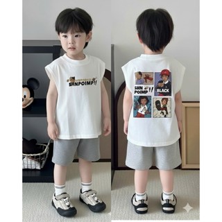 Set Bé Trai Cotton Mềm Mát Co Giãn 4 Chiều Áo Sát Nách + Quần Short In Hình Dễ Thương