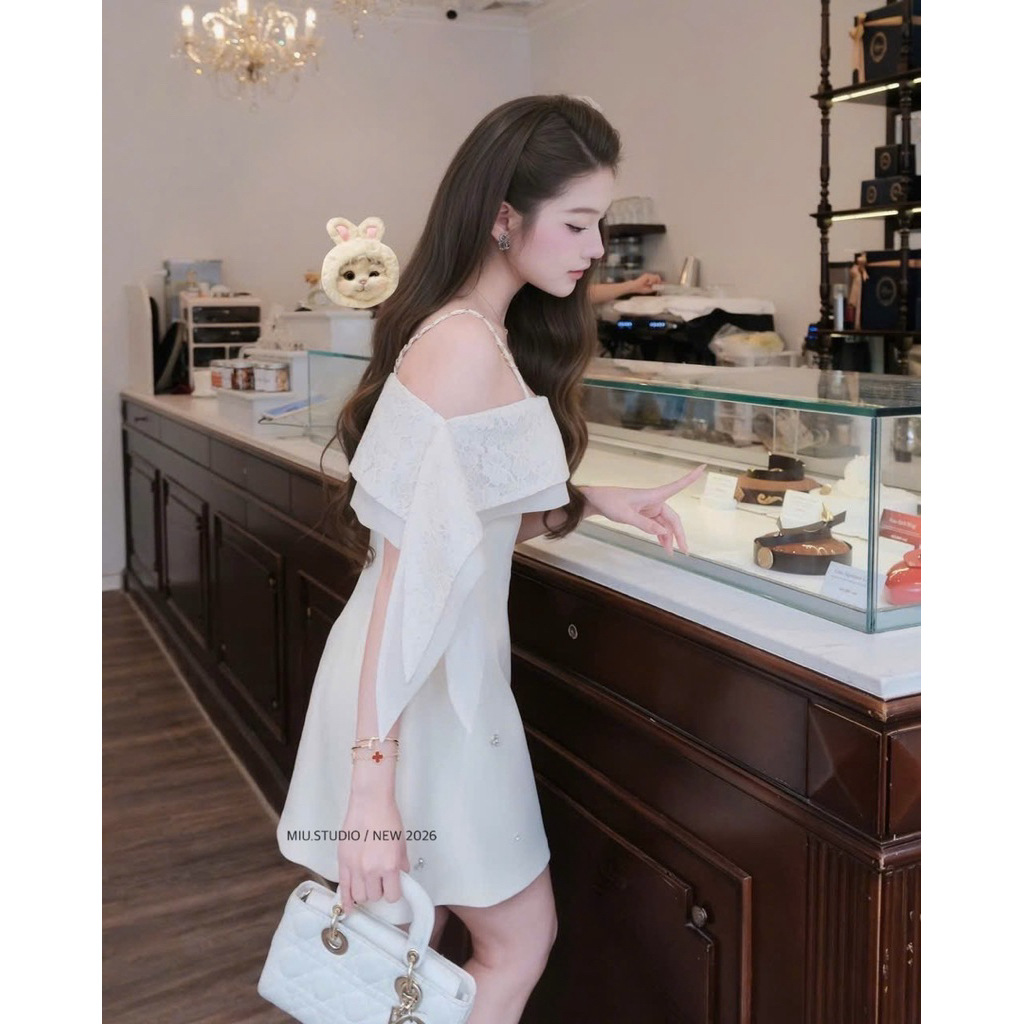 Váy thiết kế 2S phối vạt dáng A đính đá sang chảnh , Đầm trễ vai dáng xoè tiểu thư thanh lịch mặc đi chơi , đi tiệc