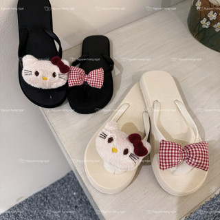 Dép tông xỏ ngón bản quai đục NGATODER gắn kitty + nơ