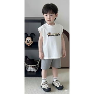Set Bé Trai Cotton Mềm Mát Co Giãn 4 Chiều Áo Sát Nách + Quần Short In Hình Dễ Thương