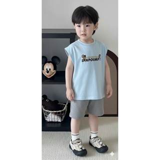 Set Bé Trai Cotton Mềm Mát Co Giãn 4 Chiều Áo Sát Nách + Quần Short In Hình Dễ Thương