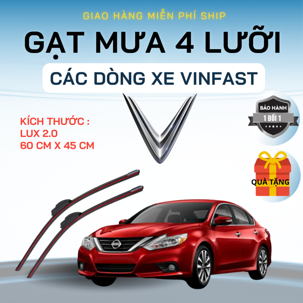 Gạt Mưa Ô Tô VINFAST  LUX A, LUX SA, FADIL, VFe34, VF3, VF5, VF6, VF7, VF8, VF9, HERIO, LIMO GREEN, Silicon 4 Lưỡi.