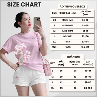 Bộ Áo Phông Nữ Chepol In Hoa, Cổ Tròn, Tay Ngắn, Phối Quần Đùi, Chất Cotton Cao Cấp(Áo Thun Hồng+Quần Đùi Trắng)CP_21461