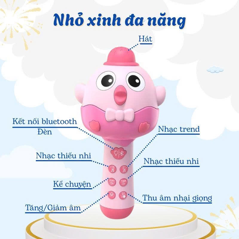 Đồ Chơi Micro Hát Karaoke Không Dây Cho Bé Kèm Sạc Micro Đổi Giọng Nói Phát Nhạc Đọc Truyện Cho Bé