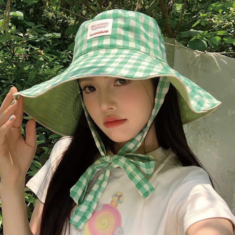 👒 MŨ BUCKET VÀNH RỘNG HỌA TIẾT CARO - CỰC XINH CÙNG DÂY THẮT NƠ CÁ TÍNH