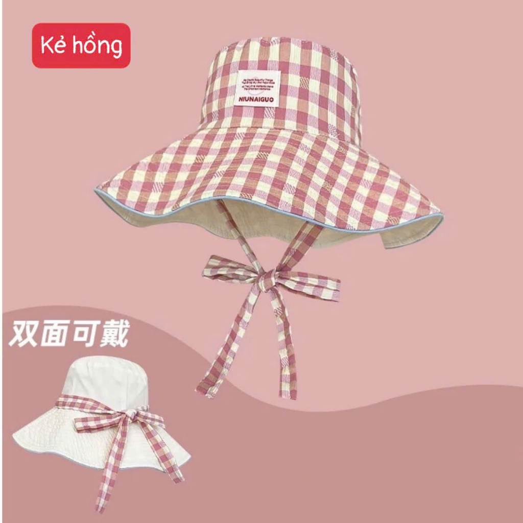 👒 MŨ BUCKET VÀNH RỘNG HỌA TIẾT CARO - CỰC XINH CÙNG DÂY THẮT NƠ CÁ TÍNH