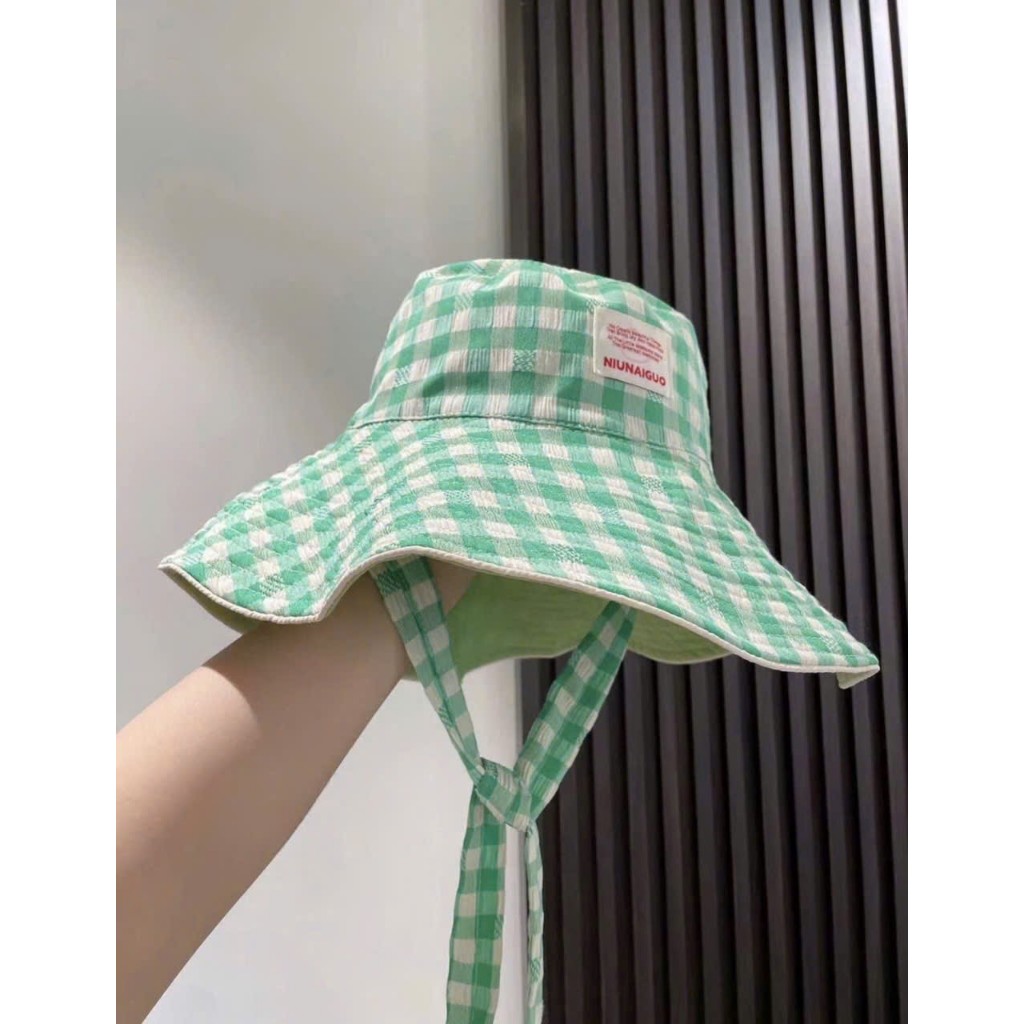 👒 MŨ BUCKET VÀNH RỘNG HỌA TIẾT CARO - CỰC XINH CÙNG DÂY THẮT NƠ CÁ TÍNH