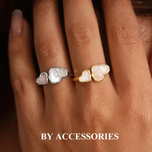 Nhẫn nữ titan 2 trái tim khảm xà cừ kiểu hở mạ vàng 18K không gỉ WR2638 BY ACCESSORIES