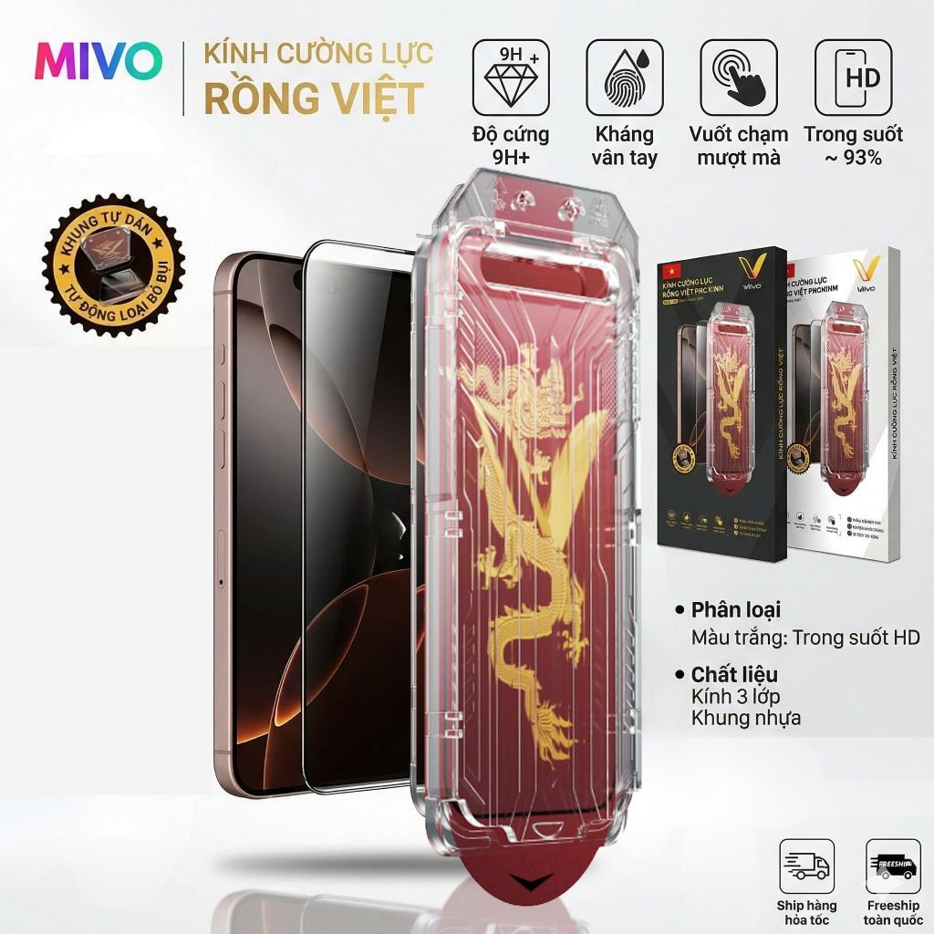 [Có Kính Ip 11-18] Kính Cường Lực Viền Mỏng Rồng Việt Phiên Bản mới BẢN TRONG SUỐT dành cho điện thoại iPhone